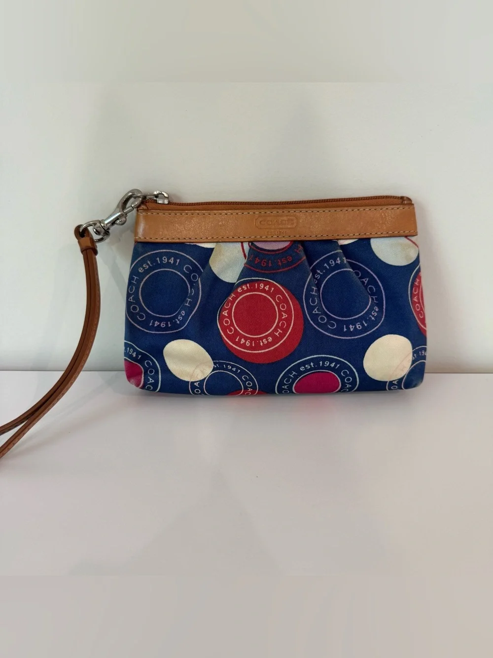 COACH Polka Dot Leah F14667 Red White And Blue Wristlet